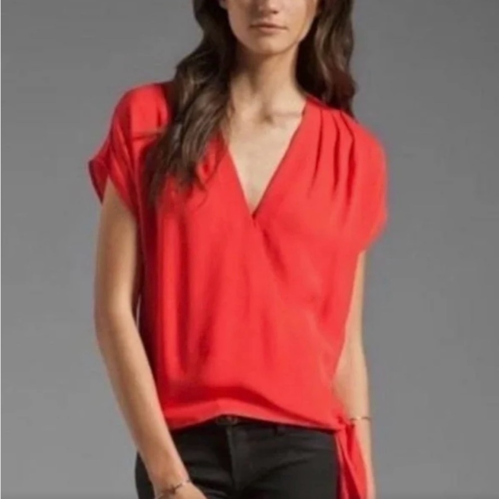 Joie Darel Wrap Tie Side V
Neck Red Silk Top XS